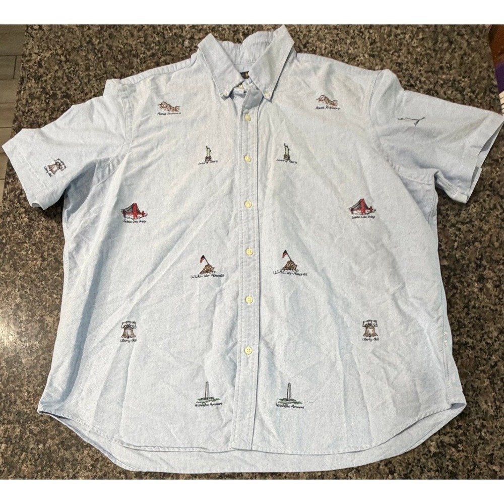 Ralph Lauren Mens XXL Light Blue Oxford Shirt American Landmark Embroidery SS